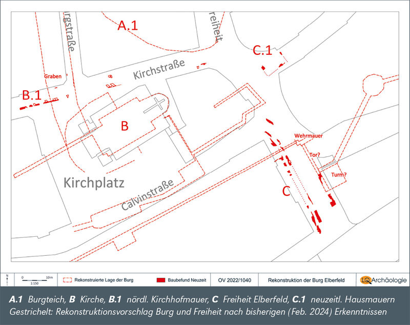 Grafische Darstellung der ehemaligen Siedlung und Burgmauer in Elberfeld.