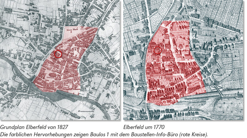 Grundplan Elberfelds von 1827 und um 1770.