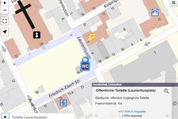 Im Stadtplan wird ein Toiletten-Standort angezeigt